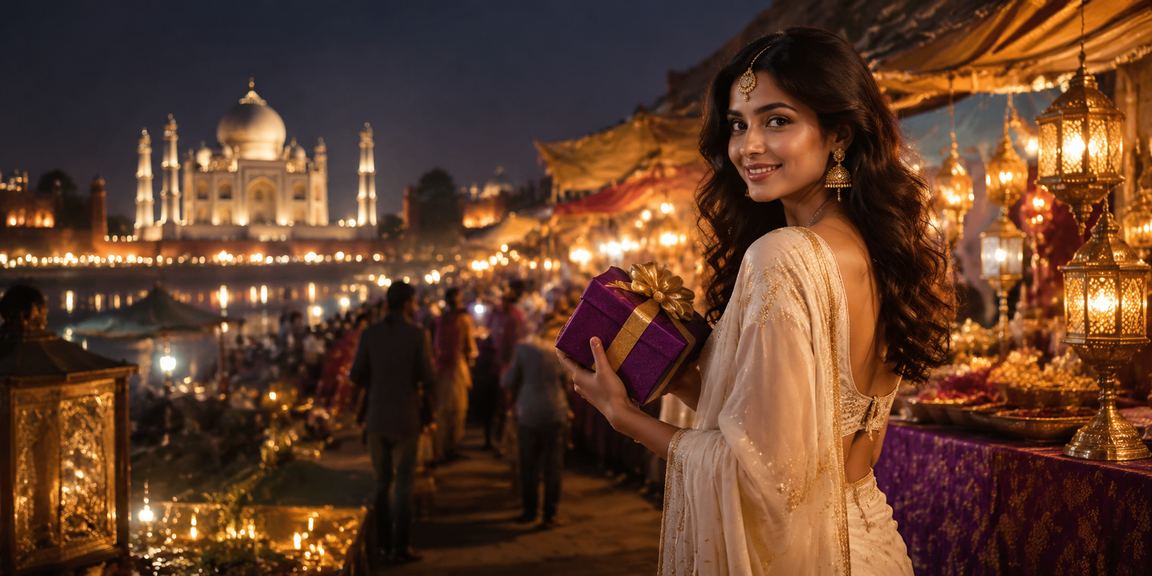 A vibrant traditional cricket and Teen Patti scene with Taj Mahal background